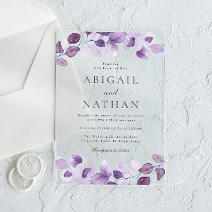 Modern Lavender Purple Leaves Wedding Acrylic Invitations