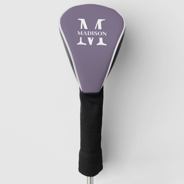 Modern Lavender Purple Minimalist Monogram Name Golf Head Cover (Front)