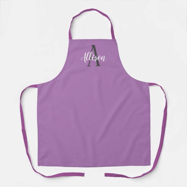 Modern Lavender Purple Monogram Personalised Apron (Front)