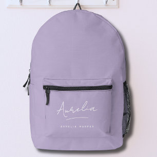 Modern Lavender Purple Personalised Name Printed Backpack