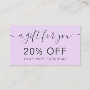 Modern lavender purple professional typography discount card