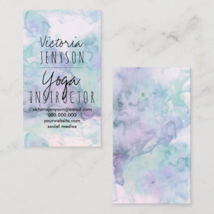 Modern lavender purple turquoise watercolor yoga business card