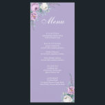 Modern Lavender Purple Wedding Menu Card<br><div class="desc">This lavender-purple wedding menu card features white and purple watercolor peonies,  lavender,  geometric shapes,  and elegant modern typography. Ideal for an outdoor wedding. Find matching items in Lavender Purple Floral Wedding Collection.</div>