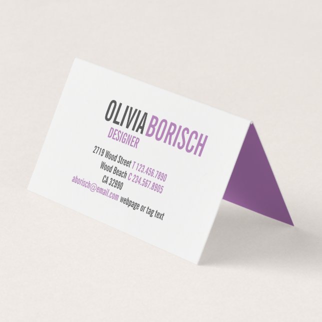 Modern Lavender Purple White Contemporary Folded Business Card (Front)