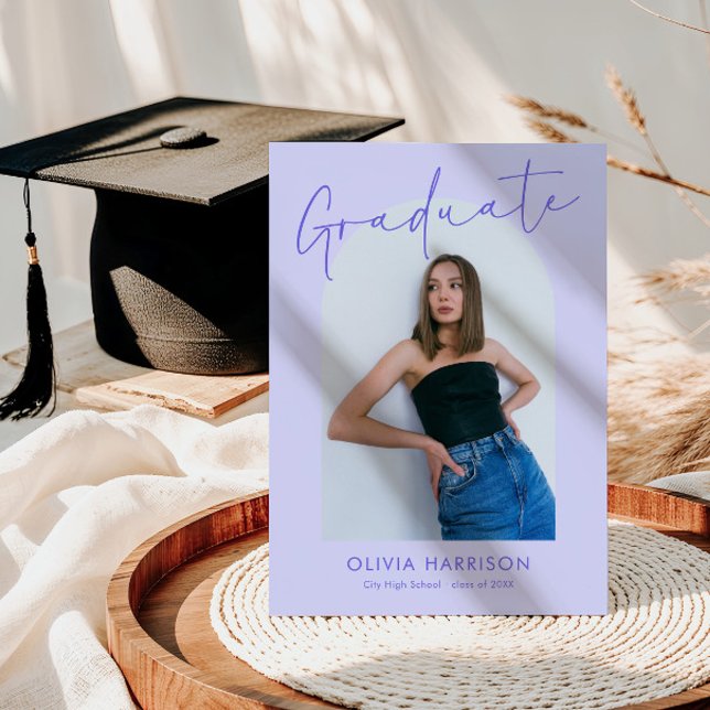 Modern Lavender Script Arch Photo Graduation Invitation (Creator Uploaded)