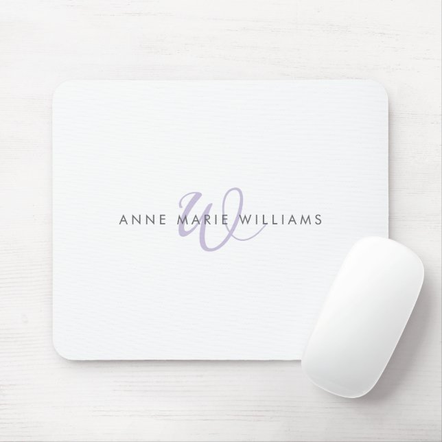 Modern Lavender Script Monogram Mouse Mat (With Mouse)