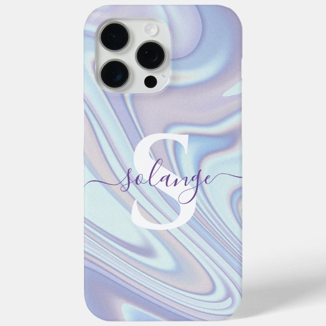 Modern Lavender Swirl Holographic Name Monogram  Case-Mate iPhone Case (Back)