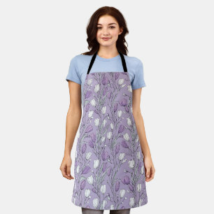 Modern Lavender Tulip White Floral Pattern Apron