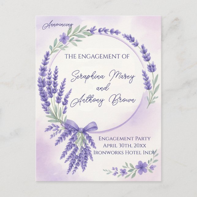 Modern Lavender Typography Engagement Party Invite (Front)