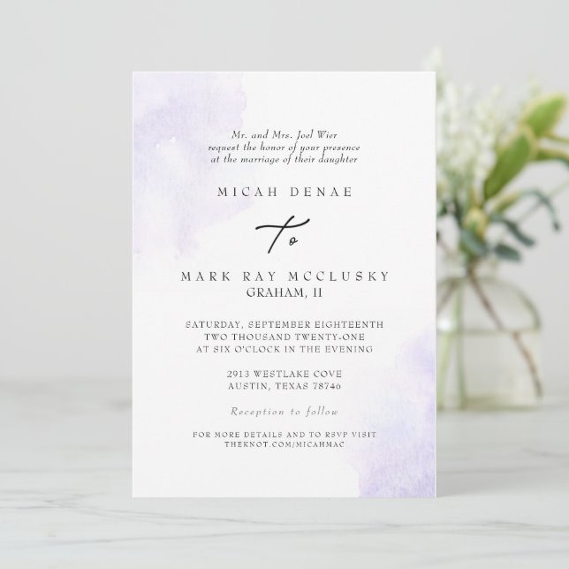 Modern Lavender Watercolor Splash II Website Invitation (Standing Front)