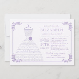 Modern Lavender Wedding Dress Bridal Shower Invitation