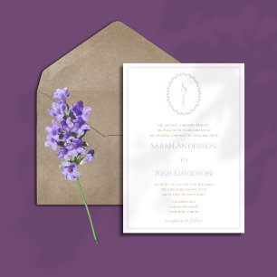 Modern Lavender White Classic Monogram Invitation