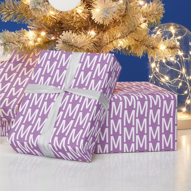 Modern lavender white custom monogram pattern gift wrapping paper (Holidays)