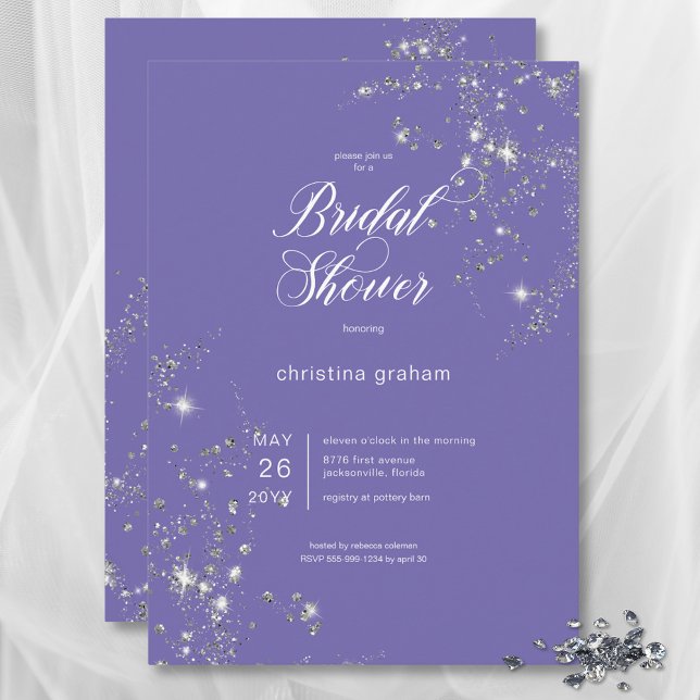 Modern Lavender White Glam Diamonds Bridal Shower Invitation (Modern Lavender White Glam Diamonds Bridal Shower Invitation)