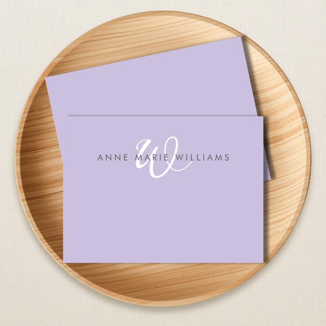 Modern Lavender White Script Monogram Card (Creator Uploaded)