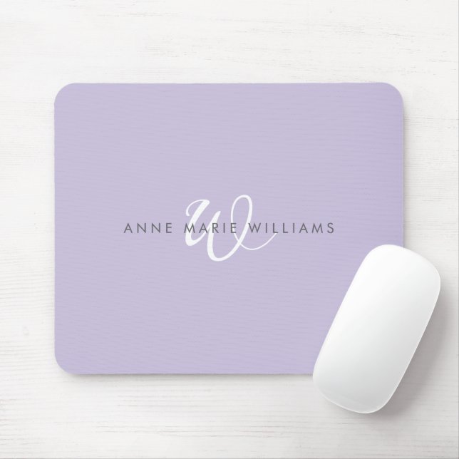 Modern Lavender White Script Monogram Mouse Mat (With Mouse)