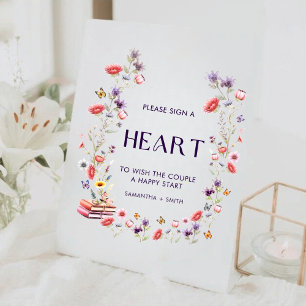 Modern Lavender Wildflower Heart Guest Book  Pedestal Sign