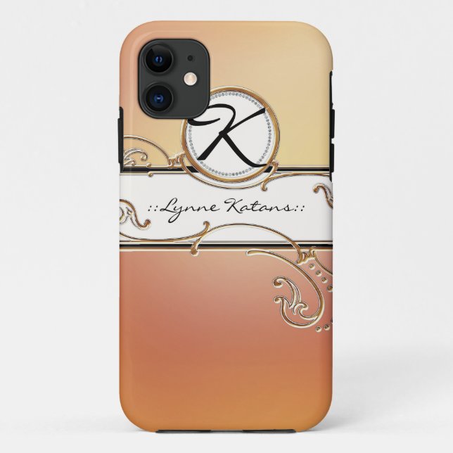 Modern Lavish Elegant Orange Pink Jewel Monogram Case-Mate iPhone Case (Back)