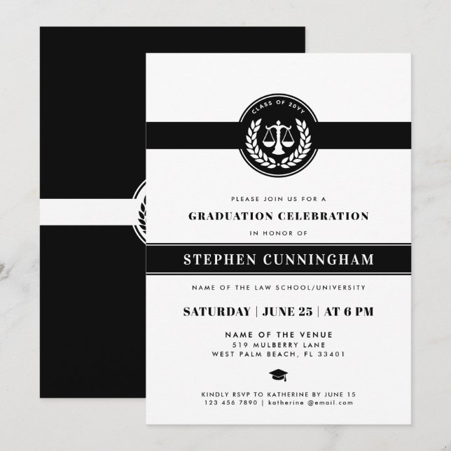 Modern Law School Graduation Celebration Invitation (Front/Back)