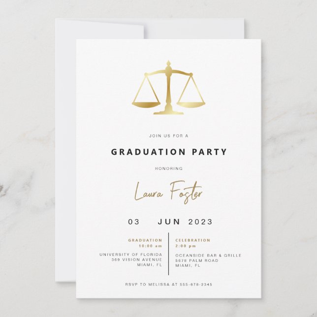 Modern Law School Graduation Party Invitation (Front)