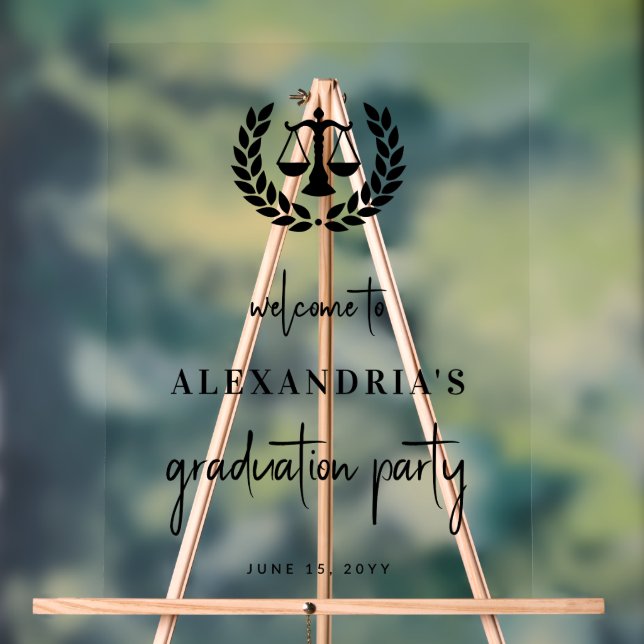 Modern Law School Graduation Party Welcome Acrylic Sign (Neutral)