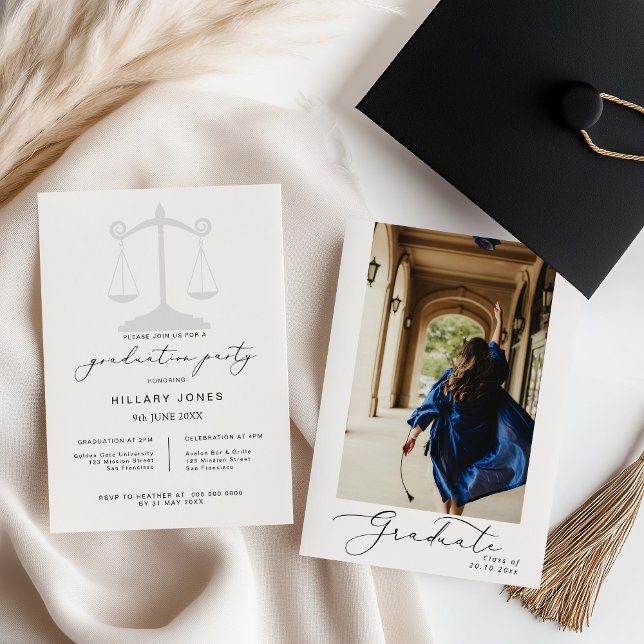 Modern Law School Paralegal Graduation Calligraphy Invitation (Creator Uploaded)