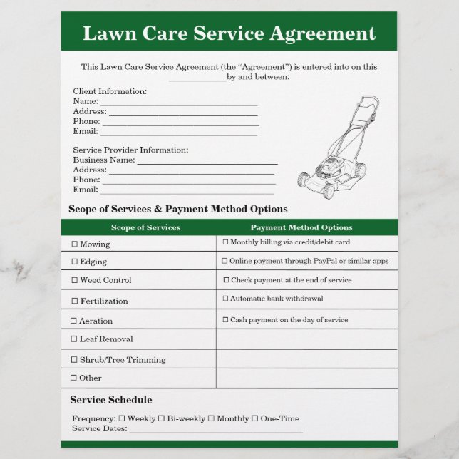 Modern Lawn Care Agreement Form Template Flyer (Front)