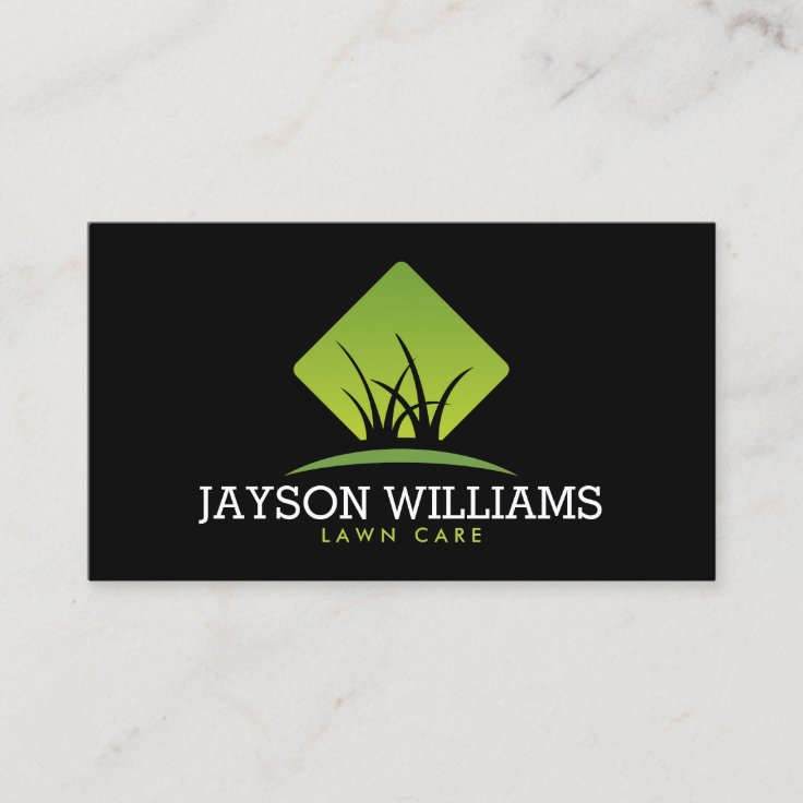 Modern Lawn Care Landscaping Grass Logo Black Business Card Zazzle