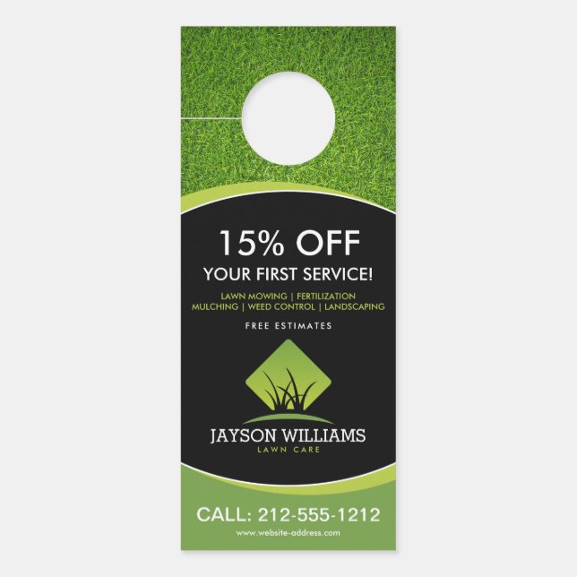 Modern Lawn Care/Landscaping Grass Logo Black Door Hanger (Front)