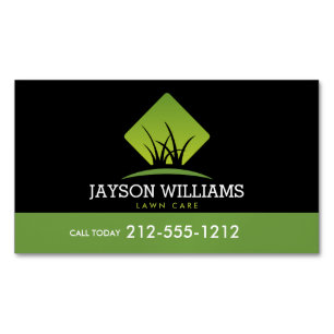 Modern Lawn Care/Landscaping Grass Logo Black Magnetic Business Card
