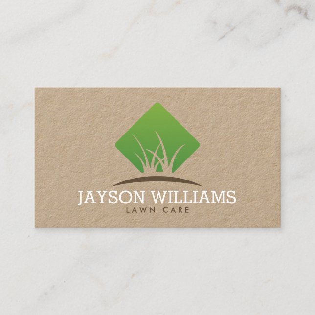 Modern Lawn Care/Landscaping Grass Logo Kraft Business Card (Front)