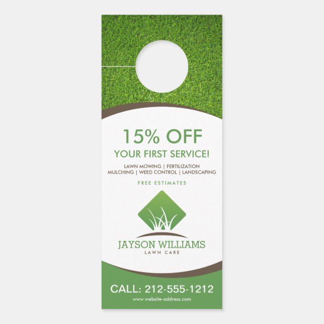 Modern Lawn Care/Landscaping Grass Logo White Door Hanger (Front)
