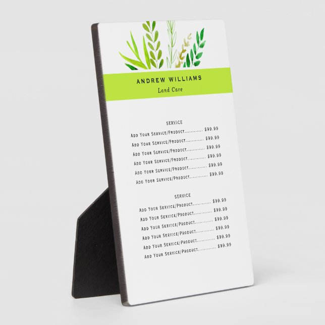 Modern Lawn Care Landscaping PriceList Plaque (Side)