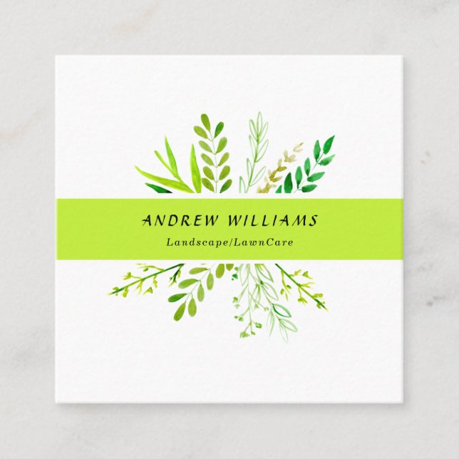 Modern Lawn Care Landscaping Square Business Card (Front)