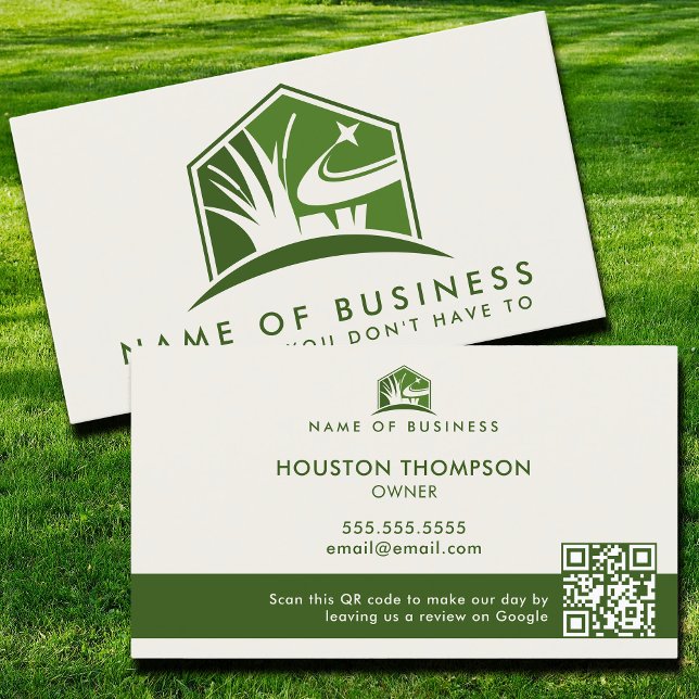 Modern Lawn Care Logo Landscaper Service QR Code Business Card (Creator Uploaded)