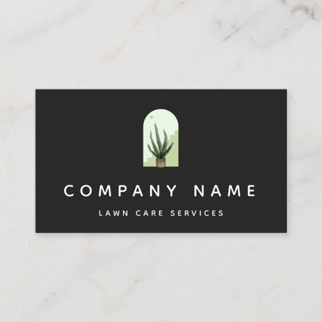 Modern Lawn Care Service Cactus Succulent Logo Business Card (Front)