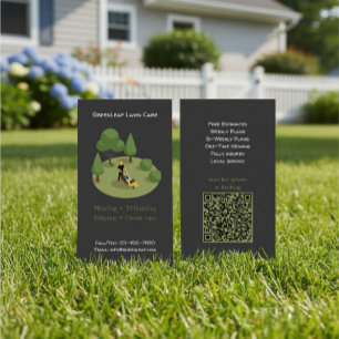 Modern Lawn Mowing Service Business Card with QR 
