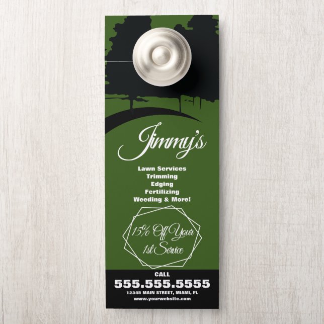 Modern Lawn Services Business Tree Logo B Door Hanger (On Knob)