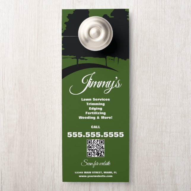 Modern Lawn Services BUSINESS Tree Logo Door Hanger (On Knob)