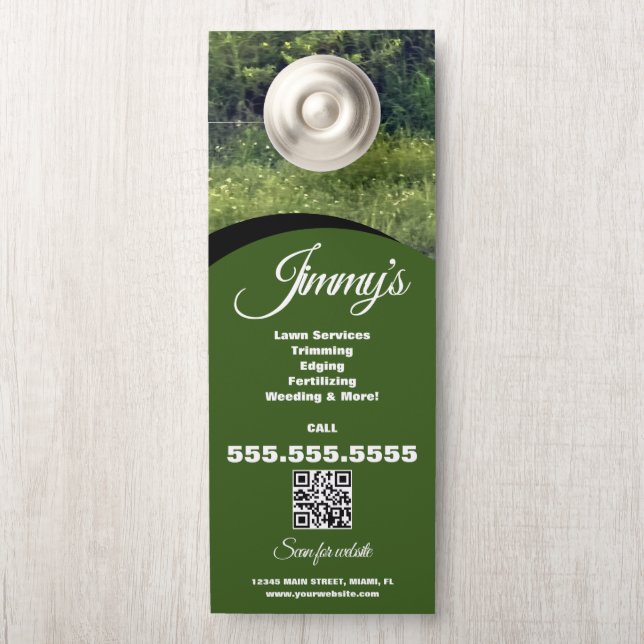 Modern Lawn Services Green Grass Business B Door Hanger (On Knob)