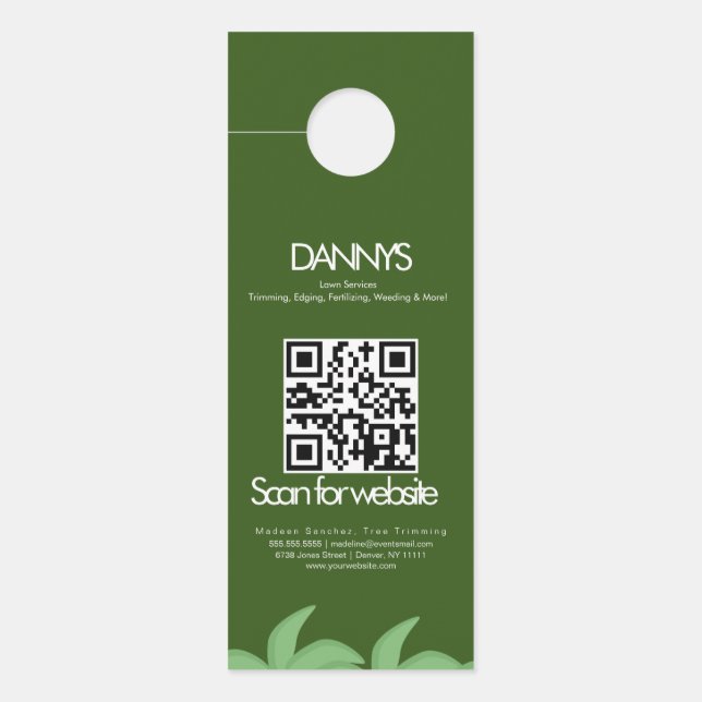 Modern Lawn Services Green Grass Business Door Hanger (Front)