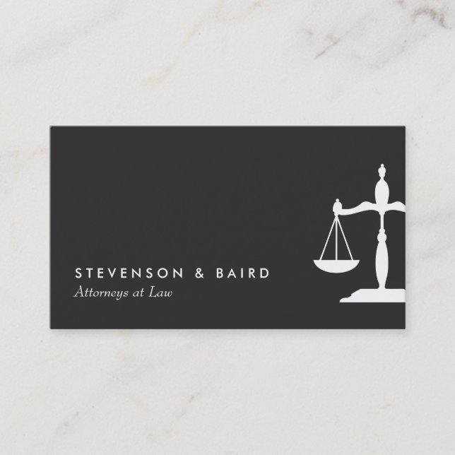 Modern Lawyer Justice Scales Black White  Business Card (Front)