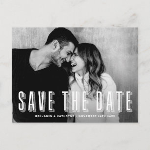Modern Layered Typography Photo Save the Date Announcement Postcard
