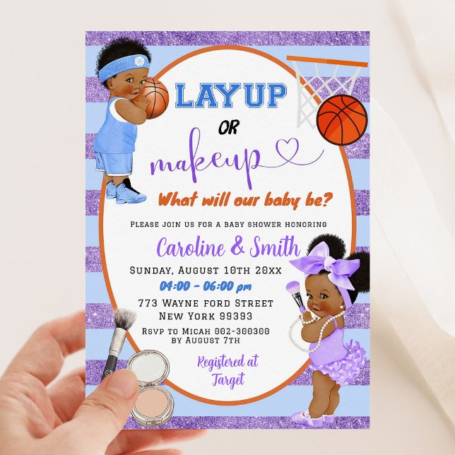 Modern Layup or Makeup Gender Reveal Invitation (Creator Uploaded)