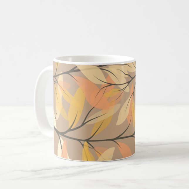 Modern Leaf and Branch Autumn Pattern Coffee Mug (Front Left)