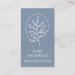 Modern Leaf Logo Botanical Simple Neutral Blue Business Card