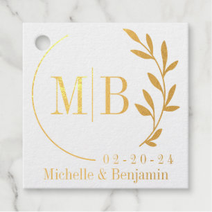 Modern leaf Monogram Foil Favour Tag