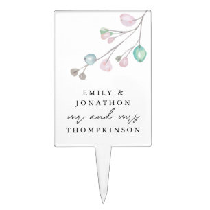 Modern Leaf Mr Mrs Names Wedding Cake Topper