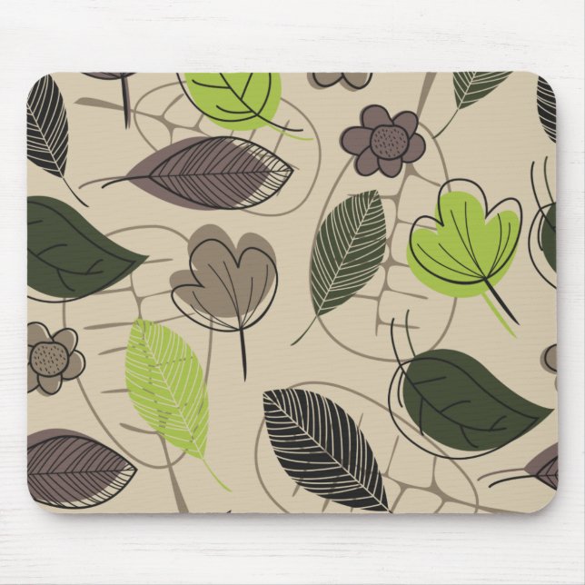 Modern Leaf Pattern In Green and Beige Mouse Mat (Front)