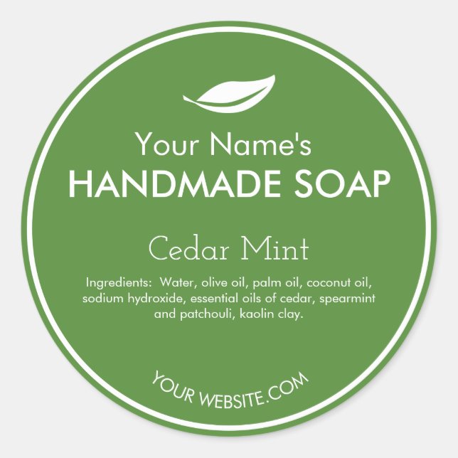 Modern Leaf Personalised Soap Labels Round Colour (Front)